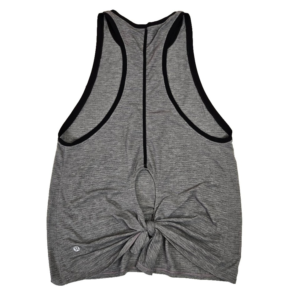 Lululemon Course Of Action Tank Top Size 4 Heathered‎ Gray Black Tie Back Shirt